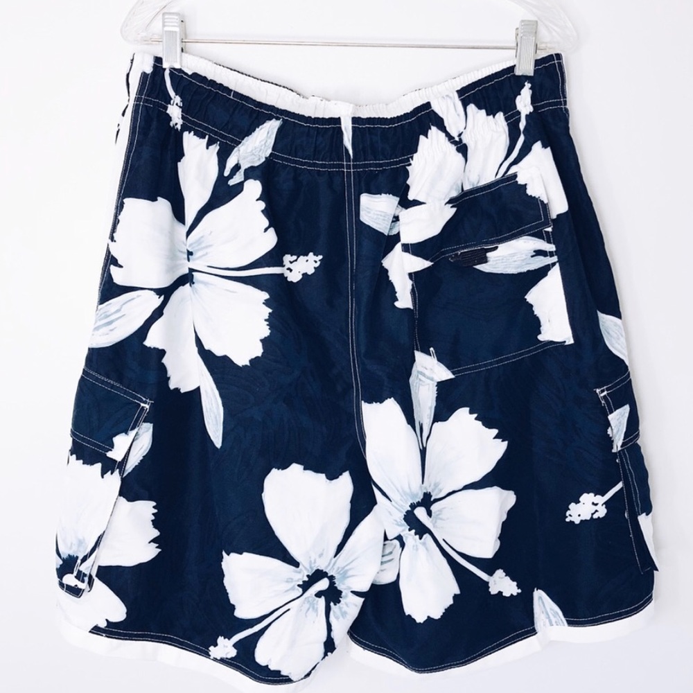 Men’s Hawaiian Blue White Swim Trunks Shorts